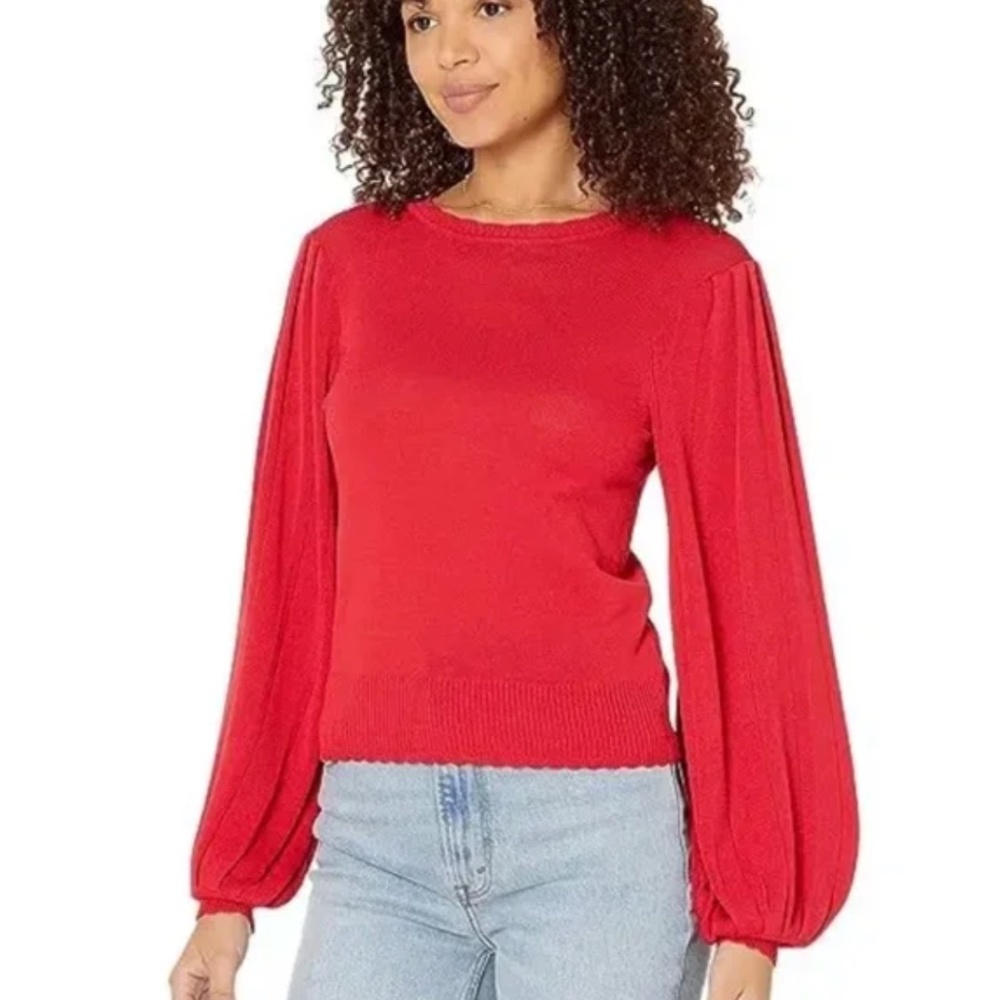 Red Balloon Puff Sleeve Knit Pullover Sweater